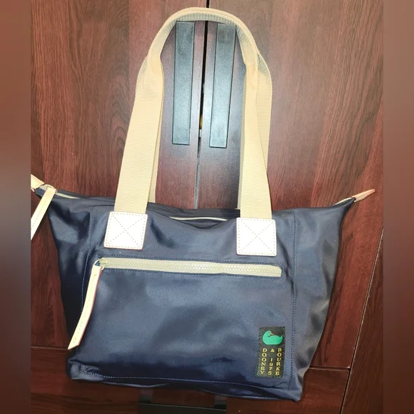 Dooney & Bourke Dark Blue Tote with Beige Leather Trim " Like New " Stuffed - Picture 2 of 7